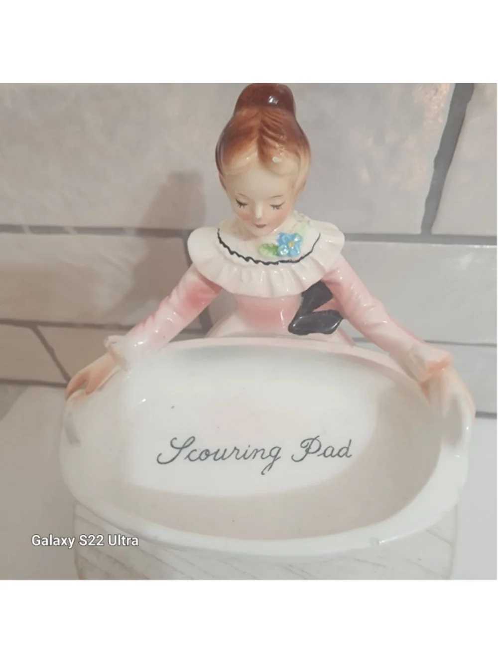 Mother's Pink and White Ceramic Scouring Pad Holder